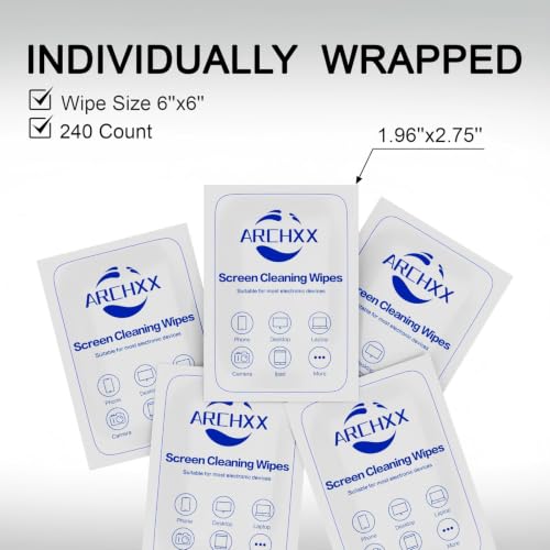 ARCHXX Screen Wipes for Electronics, 240 Count 6"x6" Pre-Moistened Screen Cleaner for Screens, Computer,Laptop,Tablet,Phone,Monitor,Car Screen Cleaner, Lens Wipes Individually Wrapped - size: 1 Count (Pack of 240)