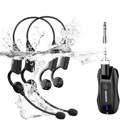 KIMAFUN 2.4G IP67 Waterproof Wireless Fitness Headset Microphone | Lightweight, for Swimming Pool, Fitness Sports, Yoga, Gym, Class, Speaker, Laptop, Tablet for 2 People, GWP92 - size: GWP92(2TX+1RX)