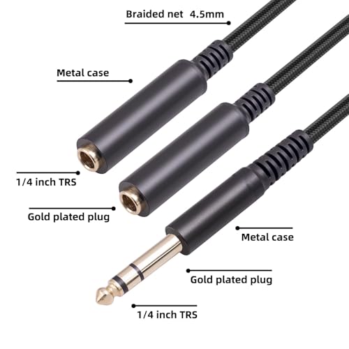1/4 TRS Stereo Audio Cable for Guitar or Mixer with Jack Output, 1 FT, 2 Pack, Black, Splitter Y Adapter, 6.35mm Male to Dual 6.35mm Female Jack Cable - size: 1 FT 2 Pack, style: 1/4 TRS Stereo Audio Cable