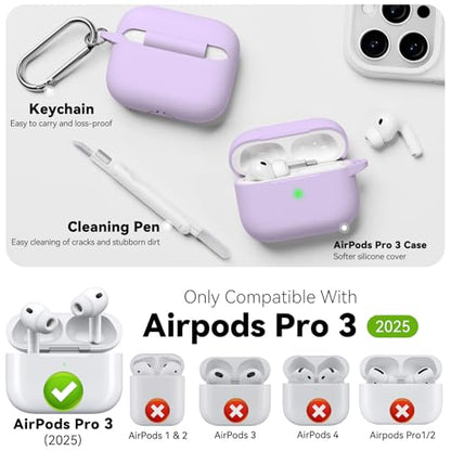 for AirPods Pro 3 Case 2025,Come with Cleaner Kit,Purple | Silicone Protective Cover for Airpod Pro 3rd Generation Case with Keychain,for Women Men,One-Piece Design,Shockproof - color: F-Purple