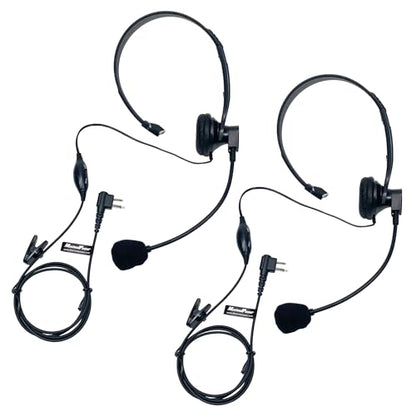 MaximalPower 2 Pin Earpiece Headphone Overhead Headset with Mic Compatible for Motorola Walkie Talkie 2 Way Radio cls1110 cls1410 CP200 GP88 300 CT150 P040 PRO1150 SP10 XTN500 (2 Pack)