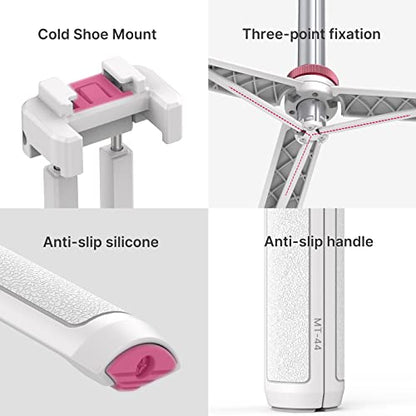 ULANZI MT-44 Extendable Phone Tripod, 59" Portable Selfie Stick Vlog White | 2-in-1 Phone Clip, Cold Shoe, Tripod Stand w 1/4" Screw, 360° Ball Head, Camera Tripod for DJI Pocket 4 Luna Sony Video Live - color: WHITE