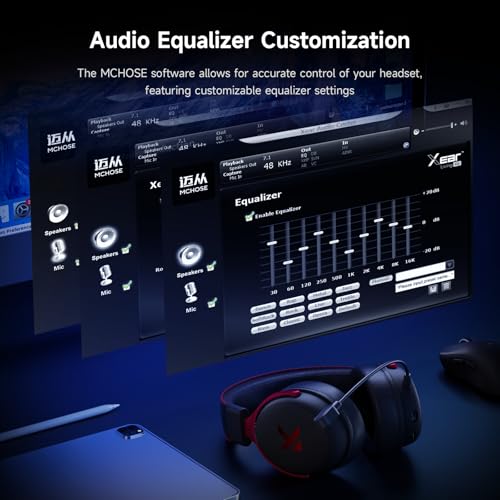 MCHOSE V9 PRO Wireless Gaming Headset 7.1 Surround Sound for PS5 PS4 PC SWITCH TOPSPEED Gaming Headphones, Noise Canceling Mic, 250Hr Battery, Low 15ms Latency, Lightweight, BT 5.3 FPS Games Black&Red - color: V9PRO-Black/Red