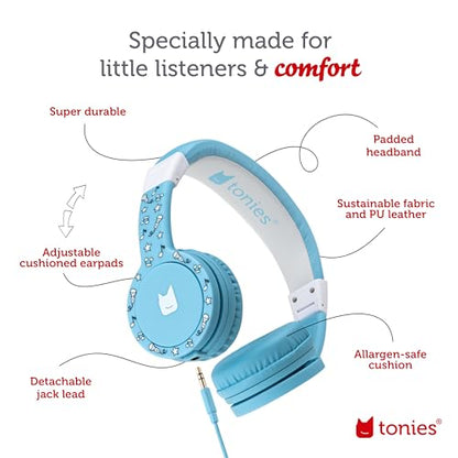Tonies Foldable Wired Headphones for Kids - Comfortably Designed to fit On-Ear - Works with Toniebox 1 and All 3.5mm Devices - Light Blue - color: Light Blue