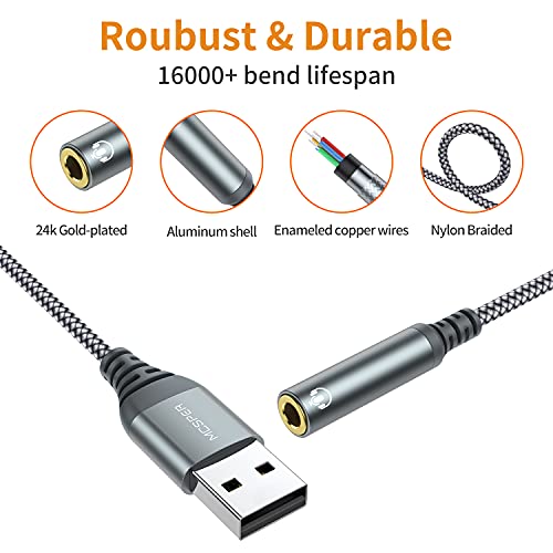 USB to 3.5mm Jack Audio Adapter,External Sound Card USB-A to Audio Jack Adapter with Aux Stereo Converter Compatible with Headset,PC Windows,Laptop Mac, Desktops, Linux, PS4 and More Device (Grey)
