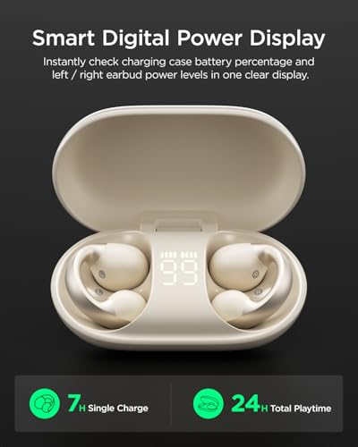 TALIX Open Ear Clip-On Wireless Bluetooth 6.0 Earbuds X7, White | Ultra-Light 4.8g, LED Battery Display, Clear Sound, Bluetooth 6.0, Dual-Device Switching, IPX4 Sweatproof, Touch Control - color: White