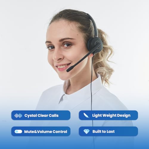 VT RJ9 Headset for Cisco-IP-Phones - Telephone Headset with Noise Cancelling Mic with Mute&Volume Control 7841,7861,7945G 7965G,7975G,8811,8851,8865(6800/6900/7800/7900/8800/8900/9900 Series)