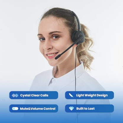 VT RJ9 Headset for Cisco-IP-Phones - Telephone Headset with Noise Cancelling Mic with Mute&Volume Control 7841,7861,7945G 7965G,7975G,8811,8851,8865(6800/6900/7800/7900/8800/8900/9900 Series)