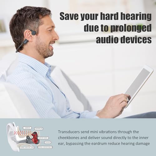 Bone Conduction Headphones Bluetooth Open Ear earphones IP67 Waterproof Wireless Headset Built in Mic Noise Canceling Sports Headphones Bluetooth for Running Driving Cycling Hiking Gym Workouts - color: Grey