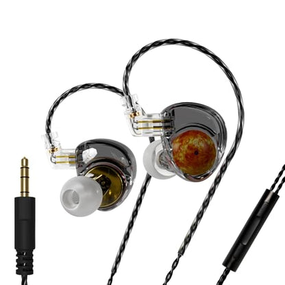CCA ND Planet IEM Earphones: 12mm Dual Magnetic Drivers, HiFi Gaming Earbuds with Detachable 2-Pin Cable, Noise Isolating in-Ear Monitors for Musician Audiophile Singer DJ - color: Gold, style: With Mic