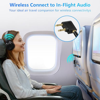 Bluetooth 5.3 Transmitter Adapter for Airplane 2-in-1 Wireless Bluetooth Audio Transmitter Receiver for 3.5mm Aux Jacks on Flight/TV/Gym Equipment, for up to 2 Wireless Headphones, Cell Phones (black)