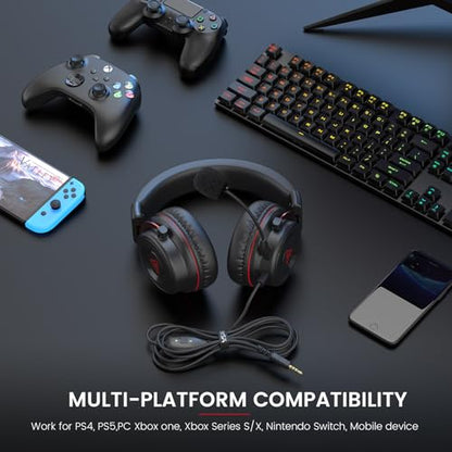 EKSA E900 Gaming Headset with Microphone - PC Headset with Detachable Noise Canceling Mic, 3D Surround Sound, Wired Headphone for PS4, PS5, Xbox, Computer, Laptop, Switch, Handheld (3.5MM Jack) - color: Red