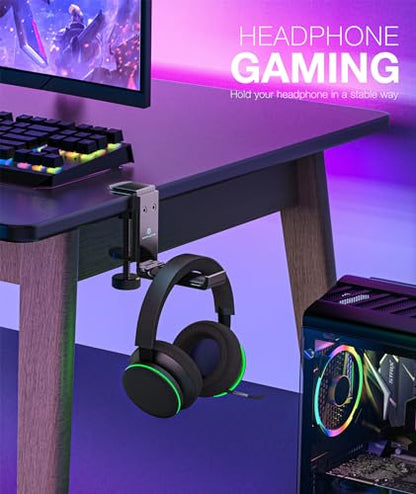 New Foldable Headphone Stand Hanger Holder Aluminum Headset Soundbar Stand Clamp Hook Under Desk Space Save Mount, Universal Fit Gaming Headphones, Black - color: Black