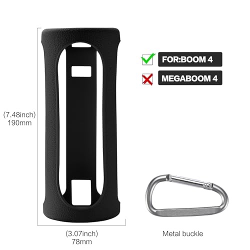 Travel Carrying Protective Silicone Case Compatible with Ultimate Ears Boom 4 Portable Bluetooth Wireless Speaker, Silicone Case Cover with Metal Hook for Ultimate Ears Boom 4 (Black) - color: Black