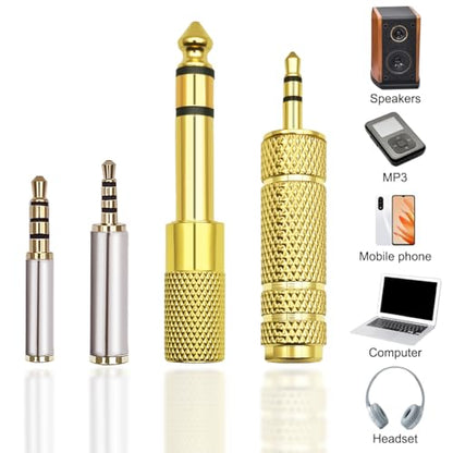 4 Pack Audio Adapter Kit, Headphone Jack Adapter 1/8" Male to 1/4" Female & 1/4" Male to 1/8" Female + 3.5mm to 2.5mm & 2.5mm to 3.5mm Adapter, Stereo Jack Converter for Headphone,Guitar Amplifier,Mic