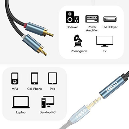 MillSO RCA to 3.5mm Female Adapter 3.5mm Female to 2 RCA Male Stereo Cable