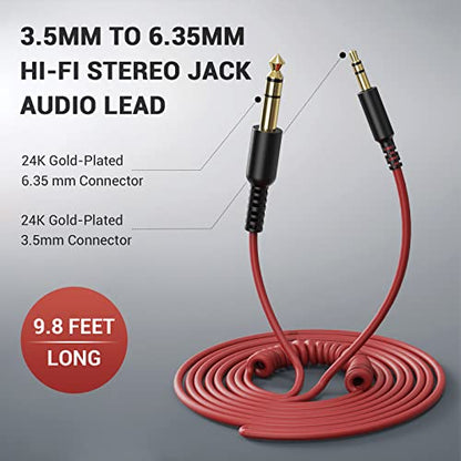 OneOdio 6.35mm to 3.5mm 6.6-9.8FT Stereo Adapter Cable Compatible with AMPs, Electronic Keyboards, Mixers, Guitars and Pro10/Pro30/Pro50 Headphones of OneOdio-Red - color: Black Red