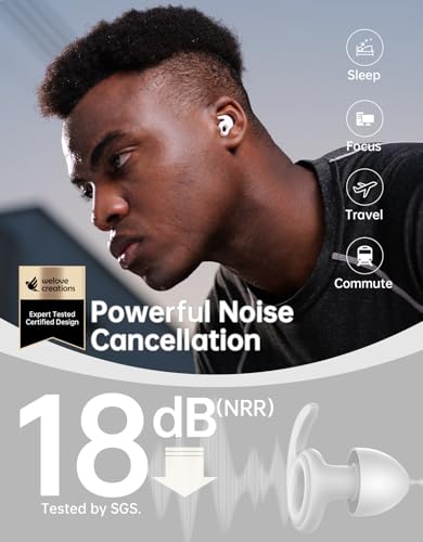 Welove Ultra-Comfy Ear Plugs with First-Ever UV Sanitizer—Reusable Earplugs for Sleep, Focus, Travel, and Noise Sensitivity |Hearing Protection |Customizable Fit | 18dB NRR Noise Reduction - color: Airy
