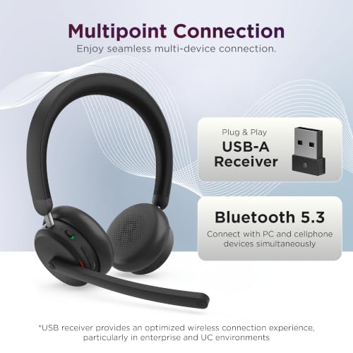 Lenovo Dual Mode Wireless ANC Headset 6550 with USB-A Receiver – Microsoft Teams Certified, Hybrid Active Noise Cancellation, Bluetooth Dual Connectivity, Long Battery Life, Business Headset, Black - color: Black, size: Headset 6550 w/USB-A Receiver