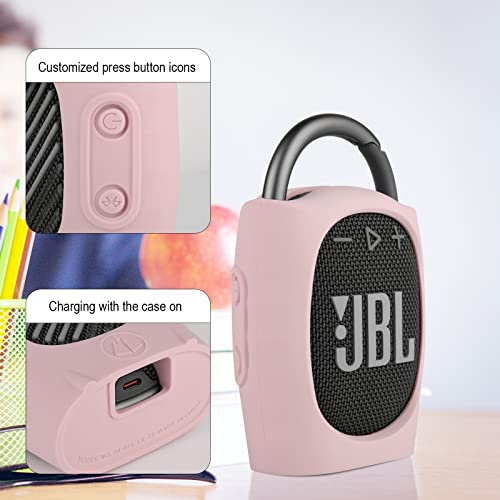 Silicone Case Compatible with JBL Clip 4 - Portable Mini Speaker Stand Up Protective Carrying Case Cover for JBL Clip 4 (Pink) - color: Pink