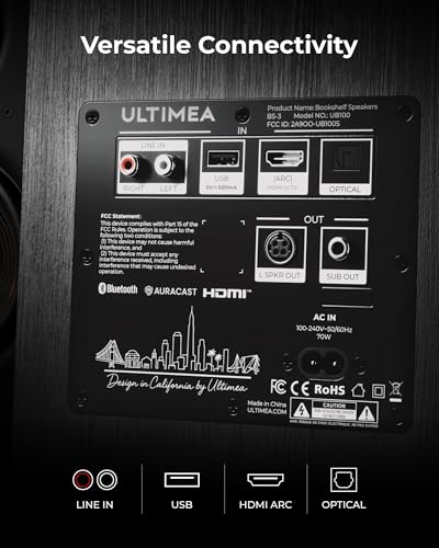 ULTIMEA 3-Way Powered Bookshelf Speakers for TV, Music, Record Player, BS-3 | RCA Input, 70W RMS, 5.25" Woofer, HDMI ARC, Bluetooth 6.0, Auracast, SUB OUT, App EQ, Clear Dialogue, Deep Bass, Clear Highs