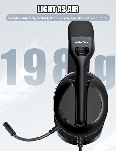 WIRWTRU S30 Gaming Headset with Microphone, Lightweight Design Wired Gaming Headphones