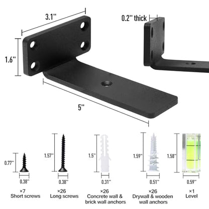 HITOMEN Heavy Duty Floating Shelf Brackets, 5-Inch (1/5'' Thick) Hidden Shelves Hardware, Iron L Brackets, Rustic Industrial Black Metal Wall Shelving Supports, 6 Pack - size: 5 Inch, style: 6 Pack