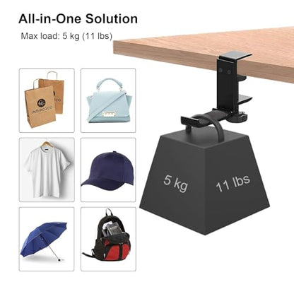 Aluminium Headphone Stand Hanger Under Desk, Foldable Headset Holder with Cable Organizer, Adjustable Clamp-On Headphone Hook, Non-Slip Desk Mount for Gaming Headphones, Bags & Accessories