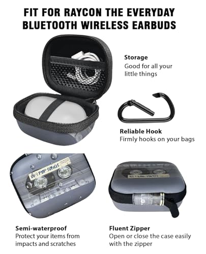 WIRESTER Portable Headphone Case, Earphone Storage Bag Carrying Case, Earbud Holder with Carabiner Compatible with Raycon Fitness Bluetooth True Wireless Earbuds - Retro Clear Cassette Tape Pop Songs - color: Retro Clear Cassette Tape Pop Songs