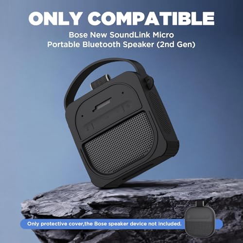 for Bose SoundLink Micro Speaker (2nd Gen) Case with Lanyard&Carabiner,Anti-Scratch Portable Silicone Protective Cover Compatible with Bose SoundLink Micro Portable Bluetooth Speaker (2nd Gen) (Black) - color: Black