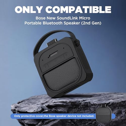 for Bose SoundLink Micro Speaker (2nd Gen) Case with Lanyard&Carabiner,Anti-Scratch Portable Silicone Protective Cover Compatible with Bose SoundLink Micro Portable Bluetooth Speaker (2nd Gen) (Black) - color: Black