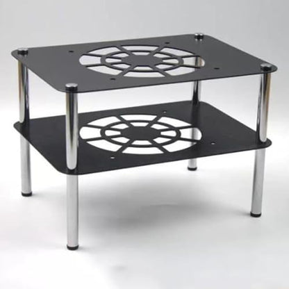 Small Media Stand Aluminum Alloy Audio Tower Black Audio Component Rack 2 Tier 3 Tier Rack Mini Desktop Rack Stereo Component Cabinet for Audio Equipment(Black,2-Tier) - size: 2-Tier