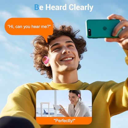 Sport Wireless Earbuds,60Hrs BT5.4 ENC IPX7 Waterproof Earhooks Deep Bass | 14.2mm drivers deliver rich stereo sound. Soft silicone ensures a secure, painless fit for long workouts. - color: Hot Pink