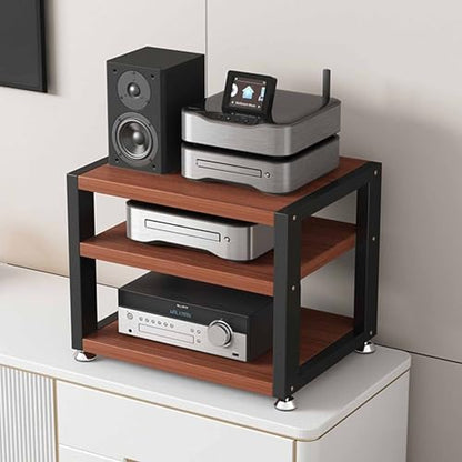 Multi-Functional Stereo Cabinet with Wooden Shelves & Steel Frame - Desktop Amplifier & AV Media Player Stand(Red Walnut,40 * 35 * 35.5cm) - color: Red Walnut, size: 15.7"D x 13.8"W x 14"H (1 Drawers)