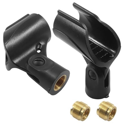 2 Pack Universal Microphone Clip Holder | Suitable Handheld Microphones, 5/8" Male to 3/8" Female Adapter, Compatible Mic Stand, For Musicians/Performers - size: 2 Clips (No adjustment knob)