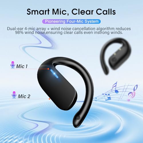 Open Ear Earbuds, Spatial Audio Wireless Earbuds with Smart Digital Display | Bluetooth Headphones 5.4, 36H Playtime, IP7 Waterproof, Touch Control Operate Fit Cycling, Running, Workout, Travel, Gaming