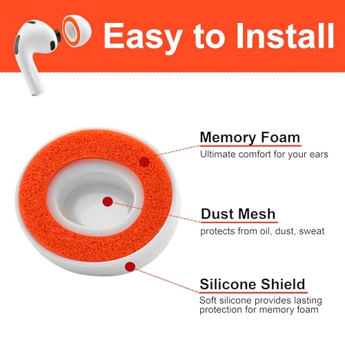 Replacement Foam Ear Tips for AirPods Pro 3 Silicone Shield (L) | Ultimate Comfort, 3 Pairs (White, Large) - size: Large