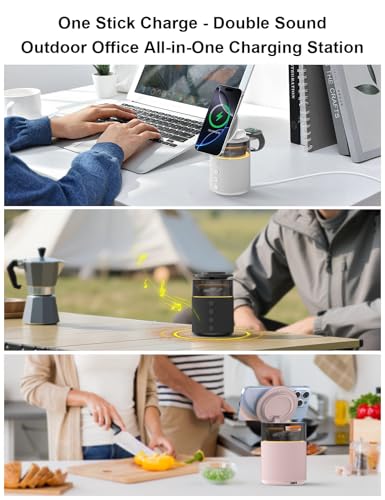 5-in-1 Wireless Charging Station with Bluetooth Speaker,Magnetic Charger with Night Light,Charger Stand with 33W Adapter Compatible with Apple Watch&iPhone 16 15 14 13 12 Pro Max&Wireless Earbuds