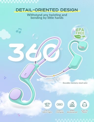 iClever OWS01 Kids Bluetooth Headphones, Air Conduction Open Ear Headphones | SafeSound Tech, Clear Audio Bluetooth 5.4, 360° Bending Ultra-Light Kids Wireless Headphones for Travel/School/Sports/Outdoor - color: Red & Purple