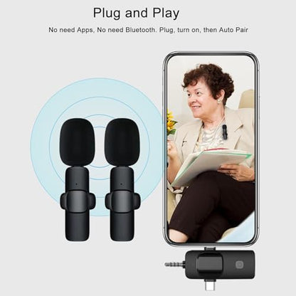 Mini Microphone, 3 in 1 Wireless Microphone for iPhone, iPad, Android, Camera, Professional Wireless Lavalier Lapel Mics for Recording, YouTube, TikTok - style: Lightning+USB C+3.5mm Jack