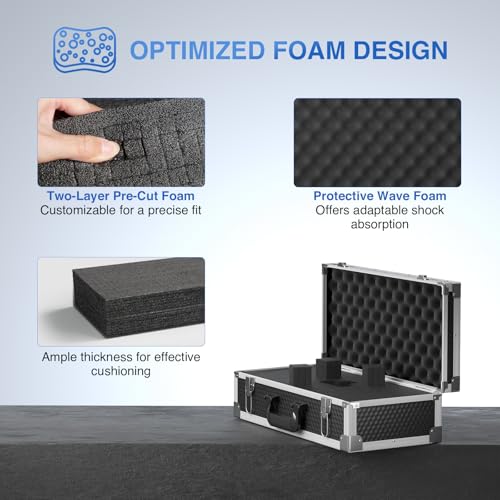 Phenyx Pro XL Carrying Case with Customizable Pre-Diced Foam PCSE-XL | Three-Layer Foam, Aluminum Alloy Frame, Protective Gear Storage, 8-Channel Wireless Mic Systems - size: Extra Large (20.4×10.2×7.9 Inch)