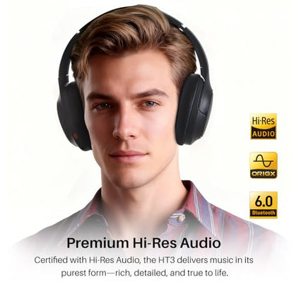 TOZO HT3 Hybrid Noise Cancelling Headphones, 90H Playtime Wireless Over Ear Bluetooth Headset, 3.5mm Aux Cable, Audio Cable Cords