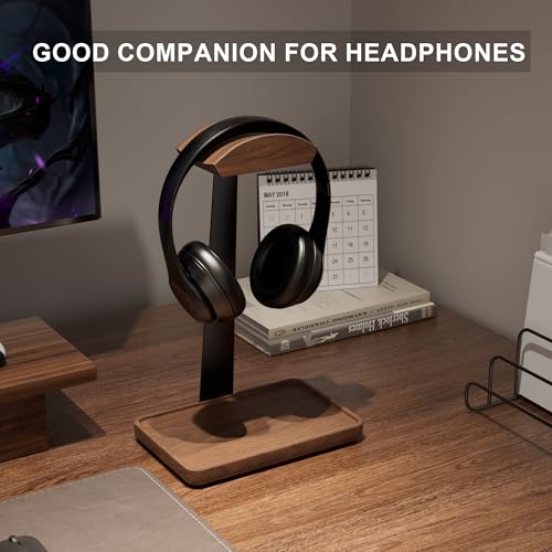 Wooden Headphone Stand, Wood Headset Stand for Desk