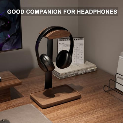 Wooden Headphone Stand, Wood Headset Stand for Desk