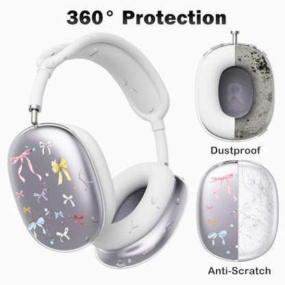 for AirPods Max Headphones Ribbon Bow Ear Covers for AirPods Max 2 | Cute Clear Ear Cups Cover | White Silicone Ear Pad Case Headband Cover for Apple AirPods Max 2/1 (2026/2024/2020) - color: Ribbon Bow O/White
