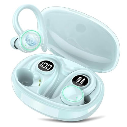 Wireless Earbuds, Bluetooth 5.4 Headphones Sport Over Ear Buds With ENC Mic | ENC Noise Cancelling Mic,48H, Wireless Earphone With Earhooks, Stereo Deep Bass,IP7 Waterproof for Workout Running,Light Blue - color: J-Light Blue
