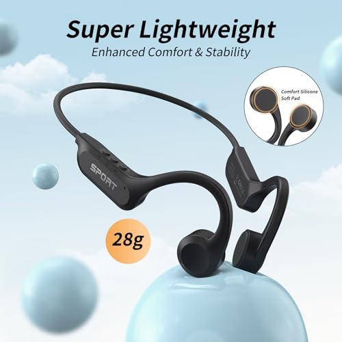 CXK Bone Conduction Headphones, Open Ear Headphones Bluetooth 6.0 with Mic | Balanced Audio, 10H Playtime, IPX6 Waterproof, Secure Fit Bone Conduction Earbuds for Workouts - color: Black