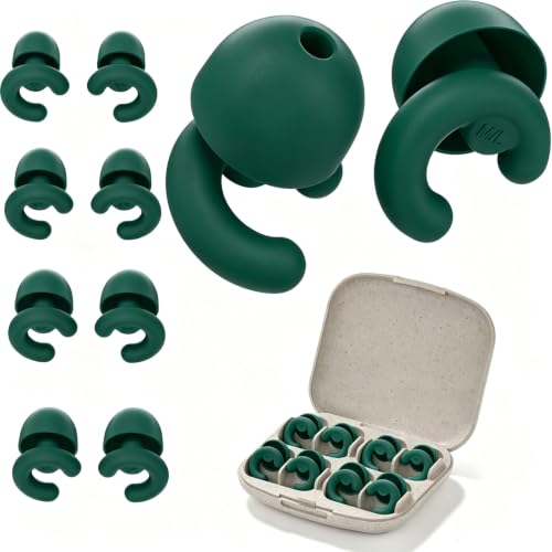 Noise Cancelling Ear Plugs Sleep 50dB NRR Side Sleep Small Ear | ultra soft silicone, reusable one-piece design, 4 sizes included, portable case - color: Dark Green