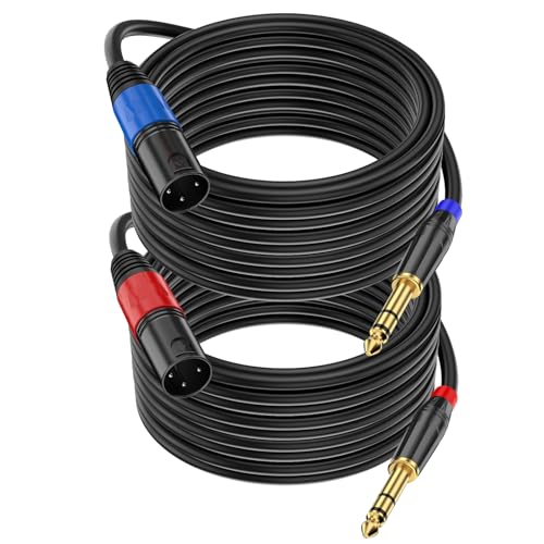 2Pack XLR to 1/4 Inch (6.35mm) TRS Mono Jack Microphone Cable, 25FT, Balanced 3 Pin XLR Male to Quarter inch TRS Plug Mic Cord for Dynamic Microphone - size: 25 FT, 2Pack, style: XLR Male to 6.35mm