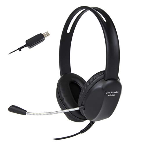 Cyber Acoustics AC-4006 USB-A Stereo Headset with Microphone, 20 Pack | Made with 60 Percent Recycled Plastic, Durable, Crisp, and Clear Communication, in K-12 Classrooms or Home - size: 20 Pack - USBA